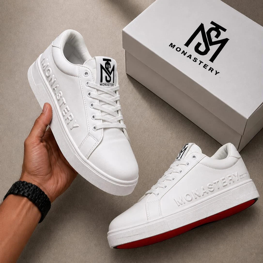 Monastery Tenis Hombre Blanco Suela Roja Logo MSM – Sneaker Colombiano Premium JH Sport