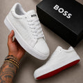 Boss Kellem Hombre Blanco Textura Relieve Suela Roja Logo BOSS – Tenis Premium Colombia JH Sport