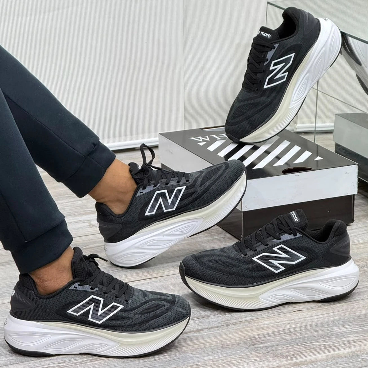 New Balance Fresh Foam X More v6 Hombre Blanco Azul Máxima Amortiguación Running – JH Sport Colombia