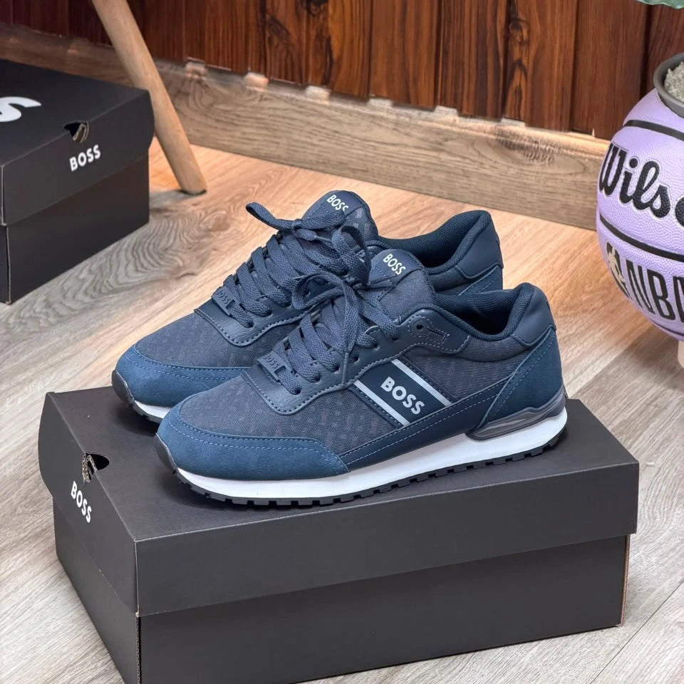 Hugo Boss Parkour Runner Hombre Negro Gris Logo BOSS Plateado Textura Geometrica – JH Sport Colombia