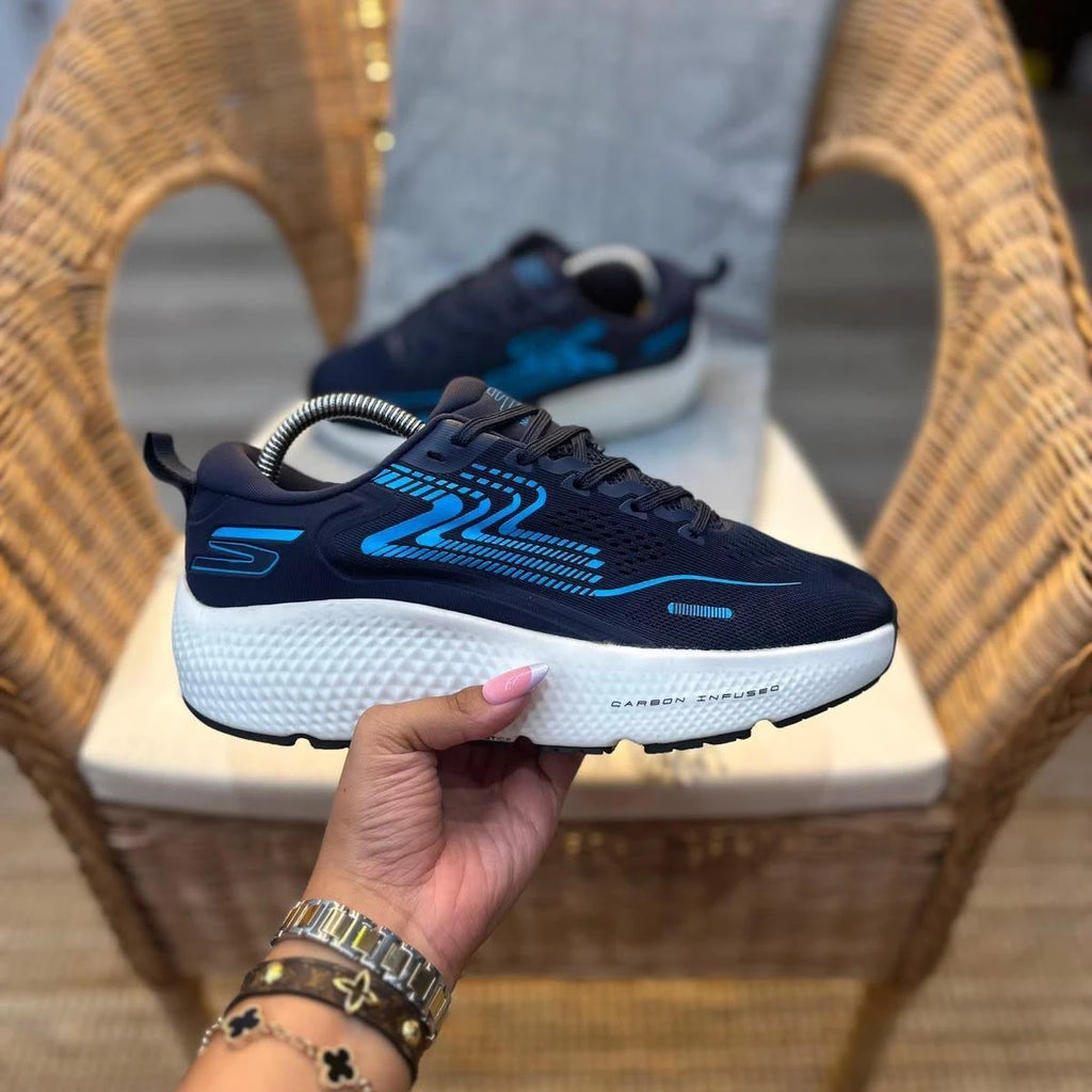 Skechers Go Run Max Road 6 Hombre Blanco Negro Carbon Infused – Tenis Running Colombia JH Sport